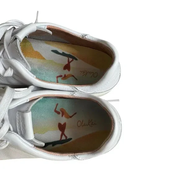 OluKai Women's Pehuea Li Ili Leather Sneaker Shoes Size 9 $120 in White - Picture 6 of 7